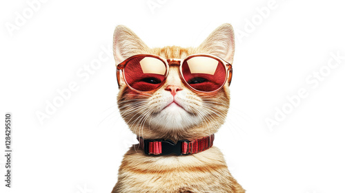 Cat wearing sunglasses strikes a cool pose photo