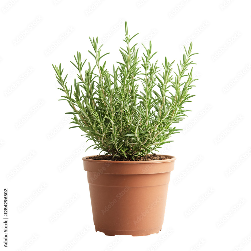 A Small Potted Rosemary Plant with Fragrant Green Leaves Isolated on Transparent Background A Small Potted Rosemary Plant with Fragrant Green Leaves Isolated on Transparent Background