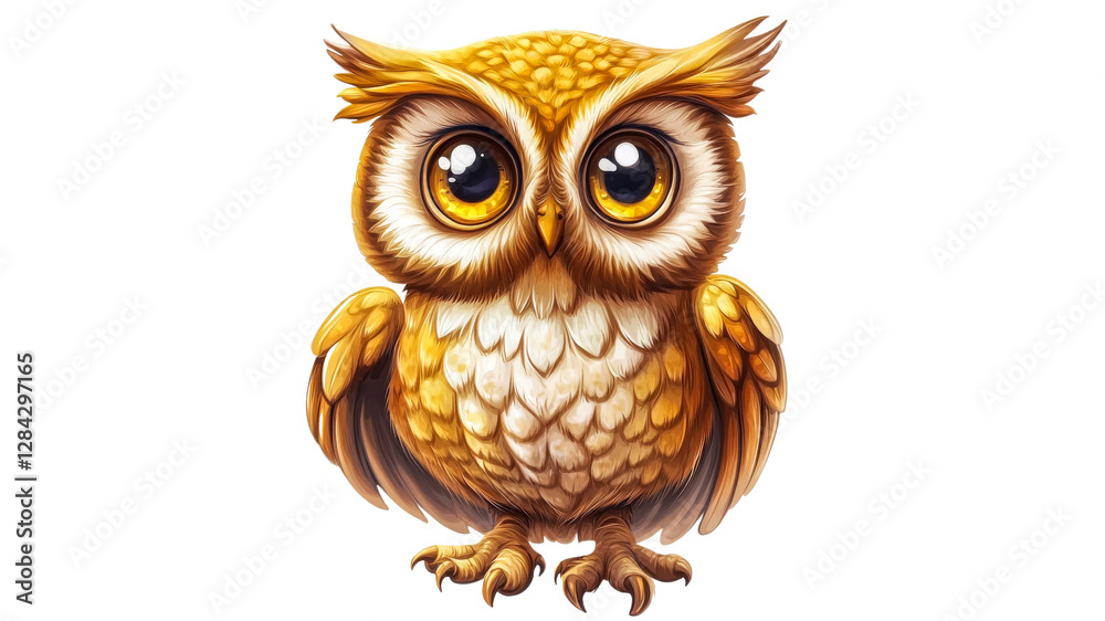 Naklejka premium Cute cartoon owl with big eyes and fluffy feathers