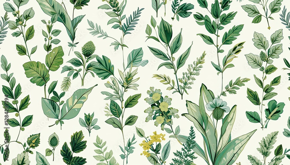 Fototapeta premium Botanical illustration of leafy greens studio digital art minimalist close-up nature concept