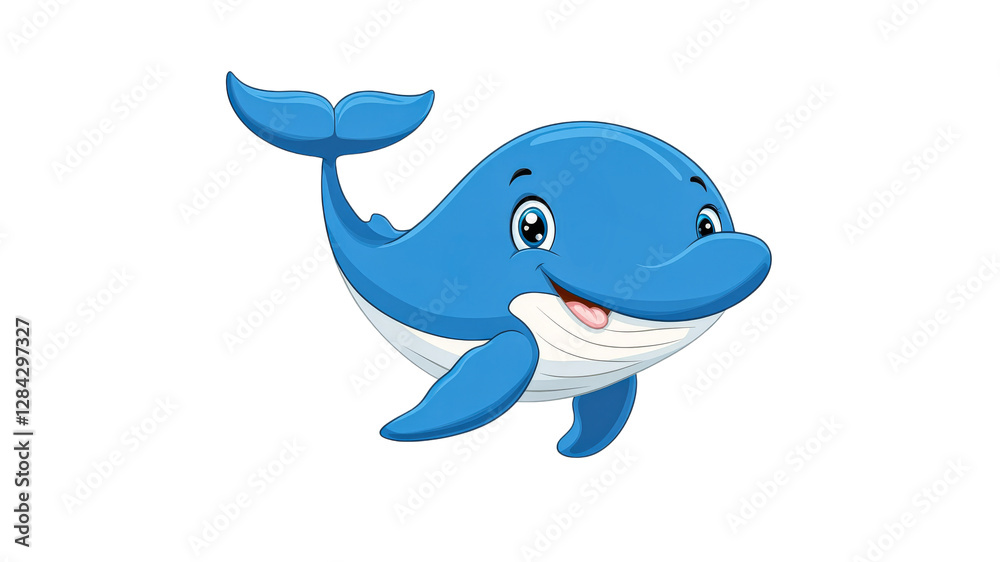 Happy cartoon whale swimming in ocean waters Happy cartoon whale swimming in ocean waters