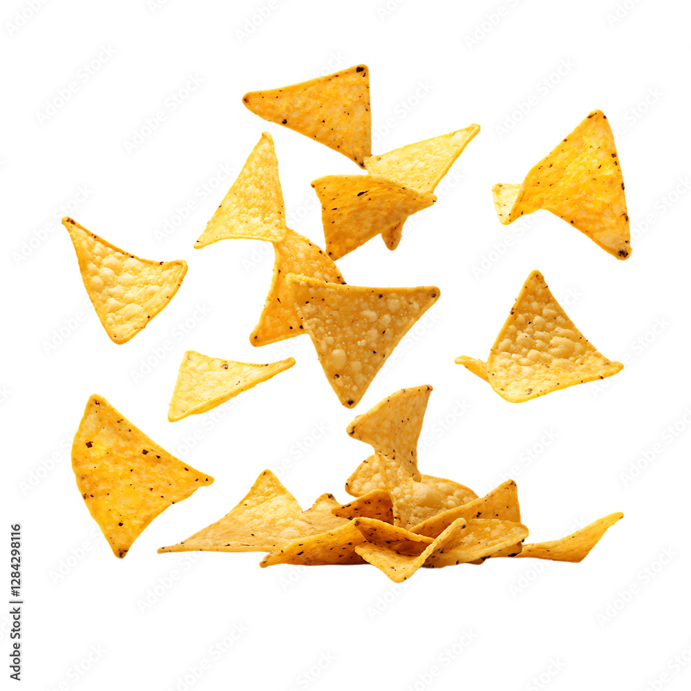 Tortilla Chips Falling on Transparent Background for Snack Packaging, Mexican Cuisine Branding, or Food Illustrations Tortilla Chips Falling on Transparent Background for Snack Packaging, Mexican Cuisine Branding, or Food Illustrations