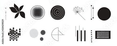 Brutalist shapes for swiss minimal style design. Constructor of trendy geometric postmodern primitive figures.  illustration of brutalist contemporary stars and flowers