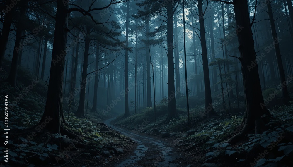 Naklejka premium Enchanted misty forest path photography