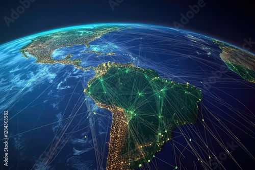Global Network Showing Americas And Connecting Flight Paths
