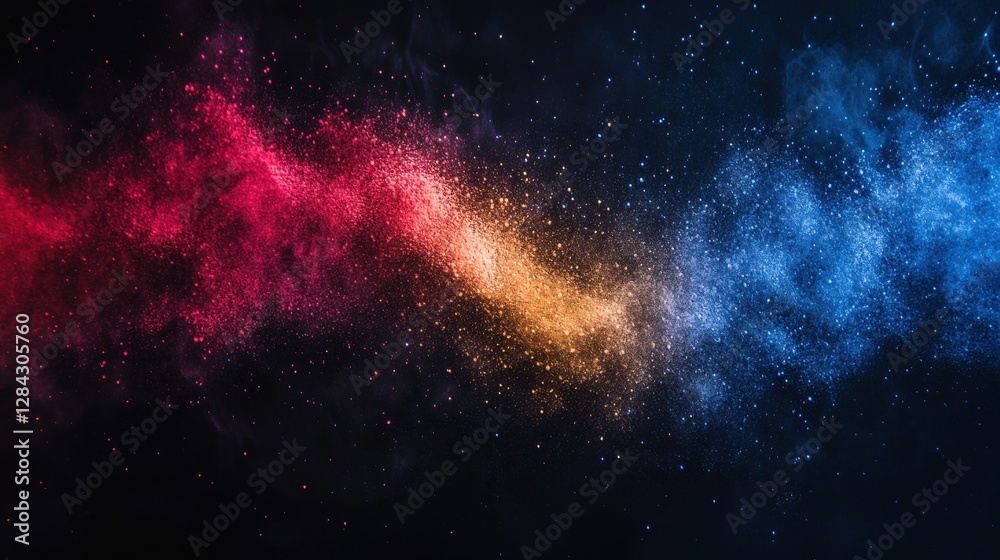 Naklejka premium Colorful Cloud of Dust and Particles in Space Against Dark Background