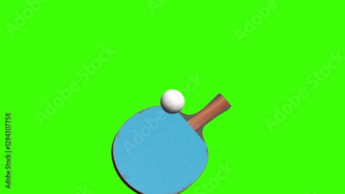 3d animation of a bouncing ball and a table tennis racket on a green background with alpha channel. Sport dynamic intro video