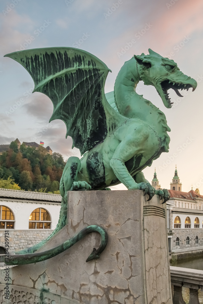 Ljubljana Dragon bridge, symbol of Ljubljana, capital of Slovenia