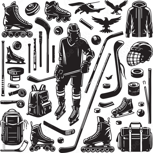 Wallpaper Mural Black Color Roller Hockey Silhouette Vector Illustration design, Solid White Background Torontodigital.ca
