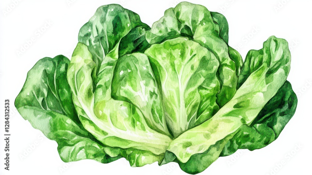 Fresh green lettuce watercolor painting: vibrant vegetable art Fresh green lettuce watercolor painting: vibrant vegetable art
