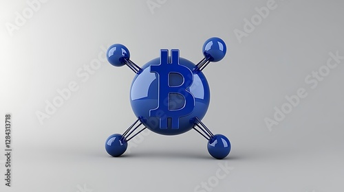 3D Render: Blue Bitcoin Network Sphere AI Generated