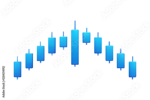 3D Blue Candlestick Chart for Financial Stock Market Analysis with Growth and Financial Investment Data on White Background