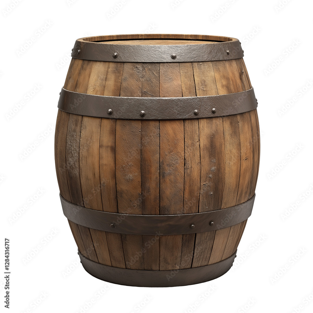 Fototapeta premium Old wooden barrel isolated on a transparent background png