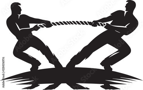 Black Color Tug of War Silhouette Vector Illustration design, Solid White Background