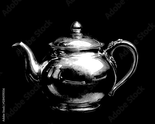 Elegant Silver Teapot Illustration