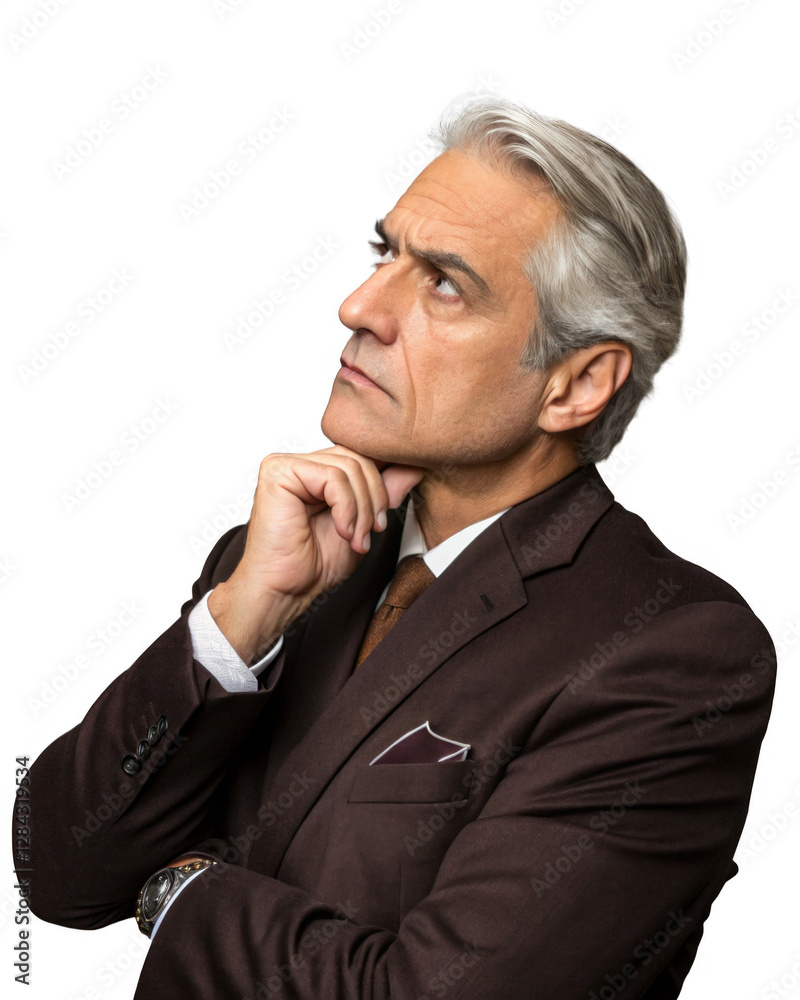 Portrait of Middle-Aged Caucasian Businessman Deep in Thought isolated on a transparent background. Portrait of Middle-Aged Caucasian Businessman Deep in Thought isolated on a transparent background.
