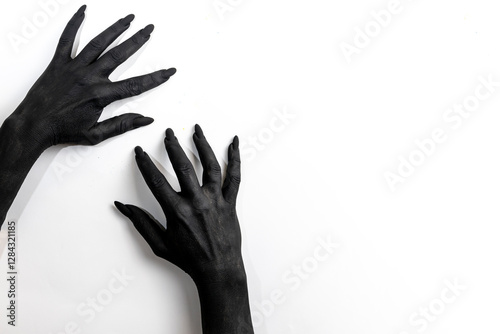 The woman hands with long nails painted in black color.
