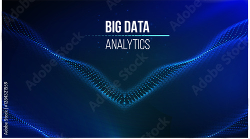 Big data analytics futuristic background with glowing blue wave patterns, abstract digital connections, and technology-inspired visualization for data science and AI concepts.