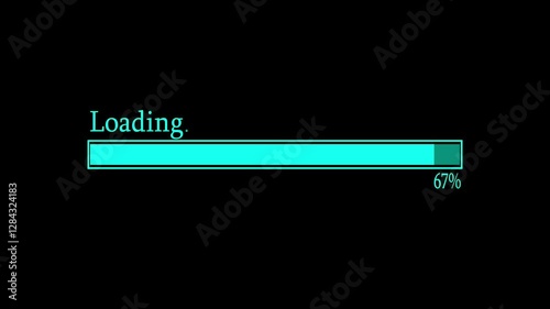 Loading progress bar animation from 0 to 100 with transparent background, Animated waiting loading bar animation, software update icon on black background.4k video