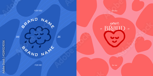 Flat illustration of cloud and heart. Naive design, doodle. Flyer, poster, logo, postcard. Vector template. Background. Vector illustration