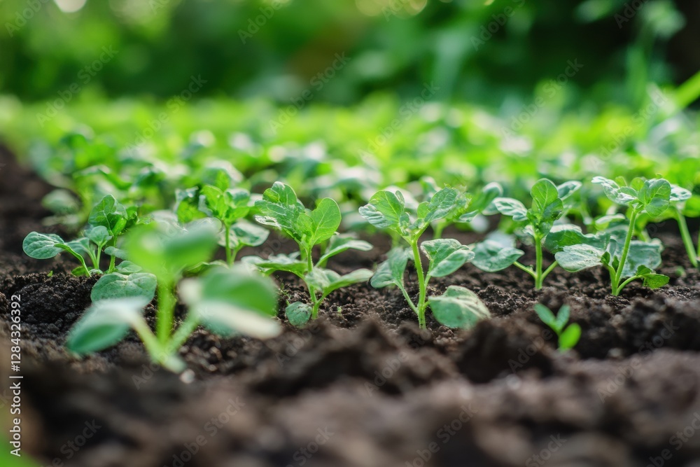 Fresh green seedlings growing in rich soil under natural sunlight in a vibrant garden ecosystem. Generative AI Fresh green seedlings growing in rich soil under natural sunlight in a vibrant garden ecosystem. Generative AI