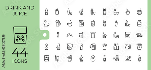 Drink And Juice line icon. Contain linear outline icons party, lemon, soda, cold, coconut, hot, champagne, ice. Pixel perfect. Vector icon and illustration.