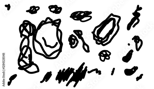 Gestural Explorations, An Abstract Composition in Bold Black Lines Evoking a Sense of Dynamic Movement and Unrefined Artistic Expression on White Canvas