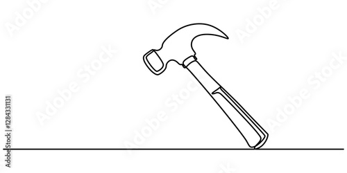 One continuous line drawing of an claw hammer. One line concept graphic design vector illustration of building construction tools, Hammer, nail puller, construction tool one line art, Minimalist icon.