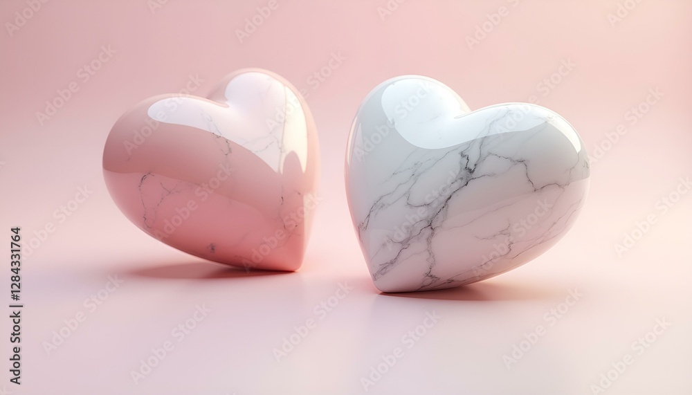 pink marble 3d hearts on white background pink marble 3d hearts on white background