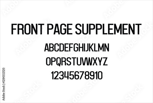 Front Page Supplement font for logo and headline. Isolated vector typeset