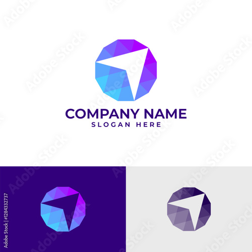 Modern compass logo icon. Geometric, triangular arrow within a circle, suggesting direction, progress, or exploration. for travel, adventure, navigation, or modern brands. Clean, faceted with gradient