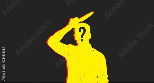 Mysterious suspect Yellow Silhouette Holding Knife on Black Background, who is the suspect of murder