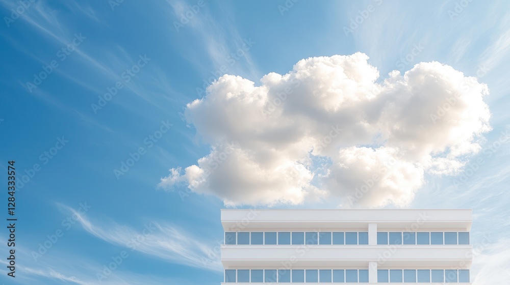 Modern building, sunny sky, clouds, architectural design, business Modern building, sunny sky, clouds, architectural design, business