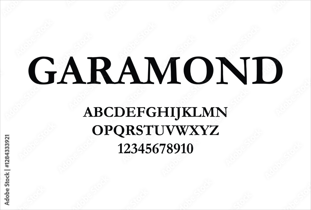 Garamond font for logo and headline. Isolated vector typeset Garamond font for logo and headline. Isolated vector typeset
