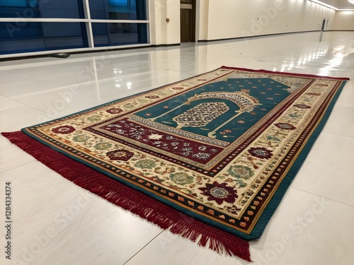 Ornate Teal and Maroon Prayer Rug in a Modern Setting