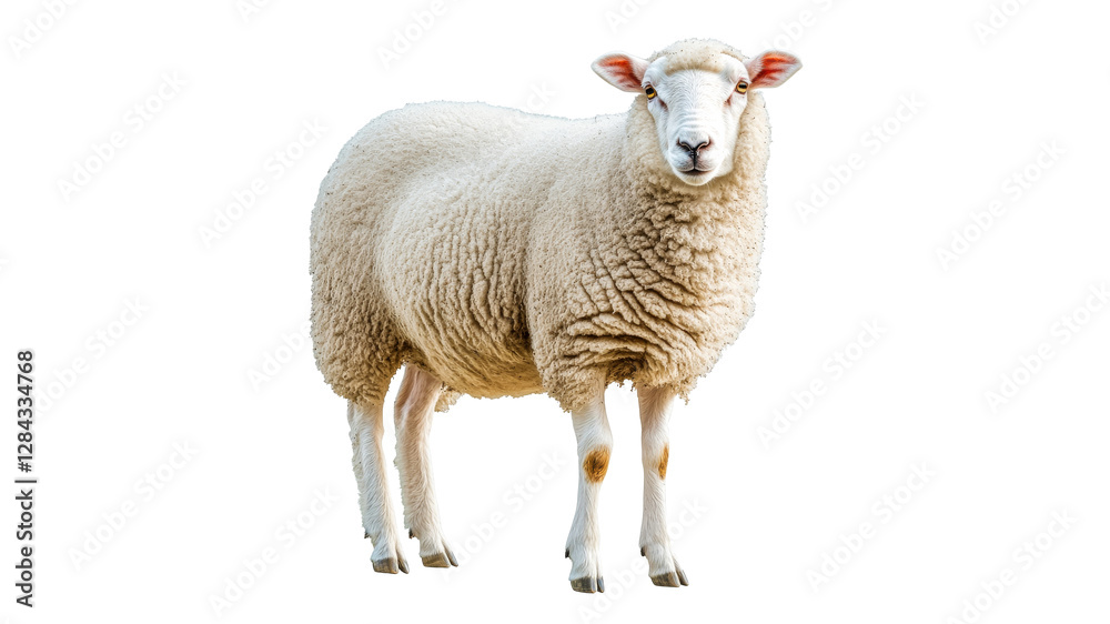 Sheep standing on white background looking forward