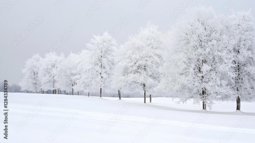 Beautiful winter scene with trees covered in soft white snow creating a peaceful landscape : Generative AI Beautiful winter scene with trees covered in soft white snow creating a peaceful landscape : Generative AI