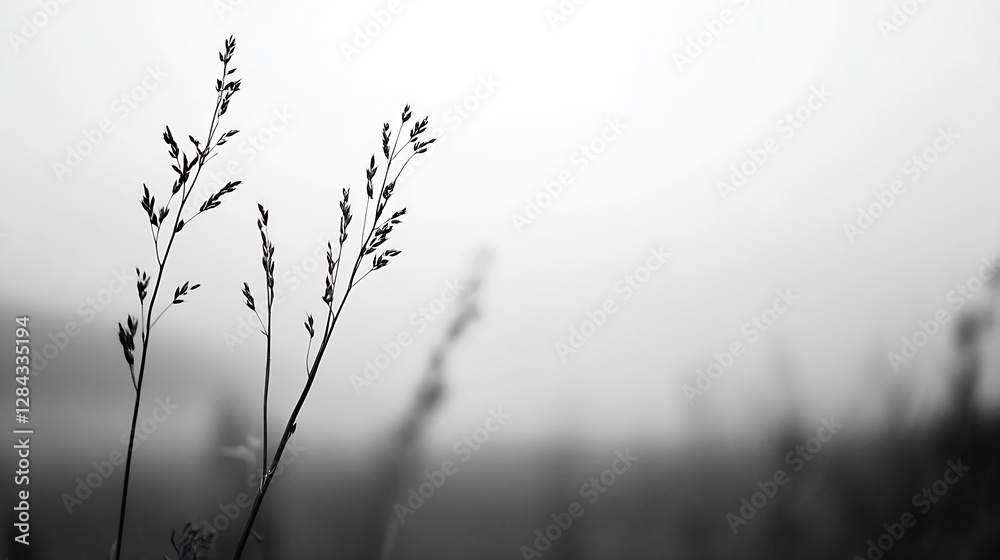 Obraz premium Artistic silhouette of grass in fog on a muted background for a minimalist and serene effect : Generative AI