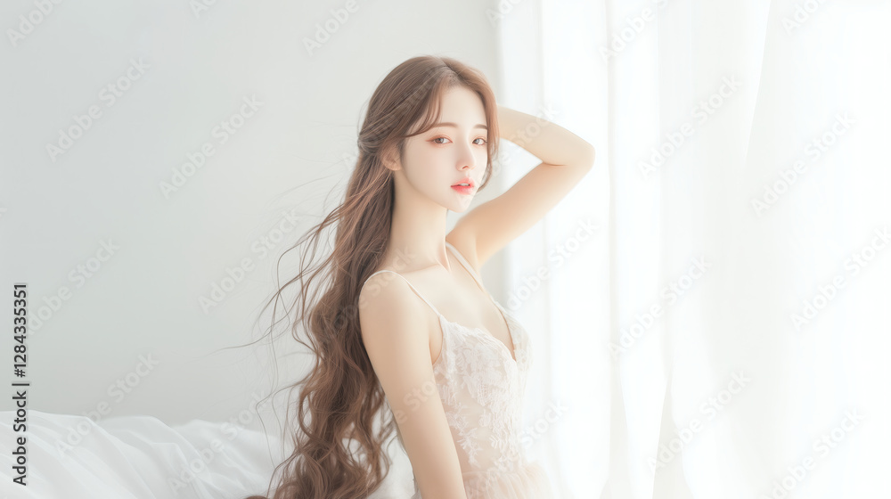 Serene Asian Beauty in Soft Natural Light Serene Asian Beauty in Soft Natural Light