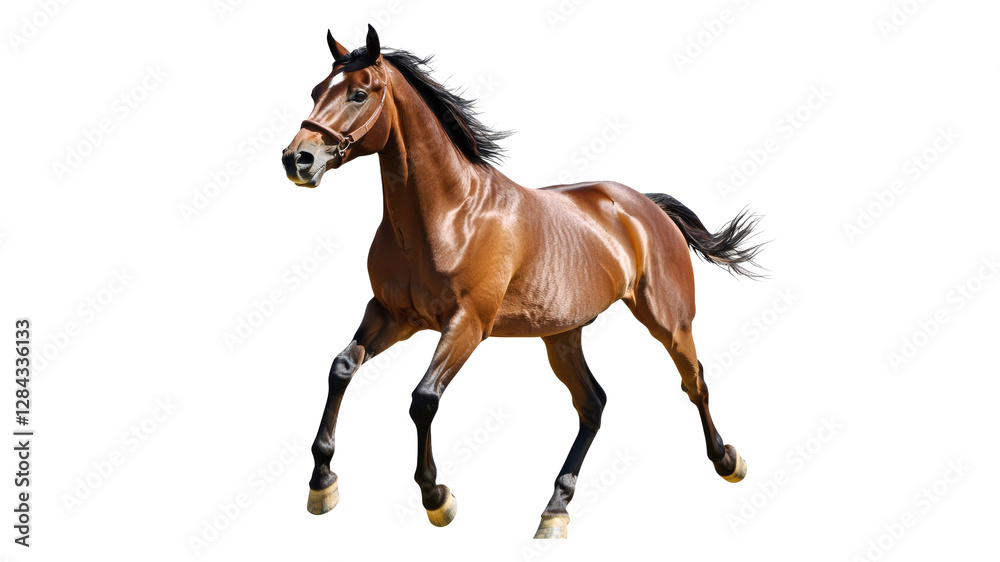 Brown horse running in open space with energy Brown horse running in open space with energy