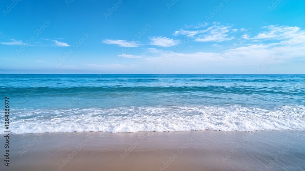 Beautiful serene beach view with calm ocean waves and a clear blue sky for relaxation and vacation inspiration : Generative AI Beautiful serene beach view with calm ocean waves and a clear blue sky for relaxation and vacation inspiration : Generative AI