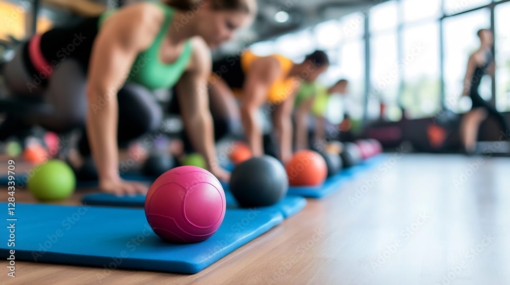 Fototapeta premium Vibrant gym session featuring diverse fitness enthusiasts engaged in an active workout : Generative AI