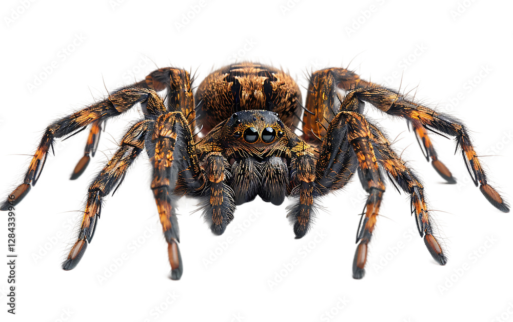 Closeup of a hairy spider with orange and brown markings ideal for Halloween horror nature documentaries or science publications Closeup of a hairy spider with orange and brown markings ideal for Halloween horror nature documentaries or science publications