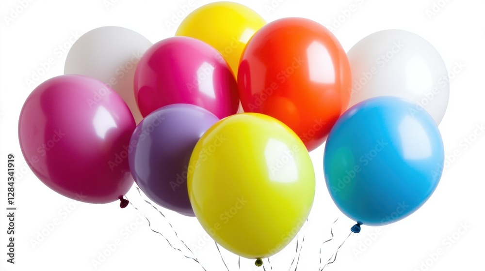 Bunch of Colorful Balloons Floating on White Background Celebration Party Decoration Bunch of Colorful Balloons Floating on White Background Celebration Party Decoration