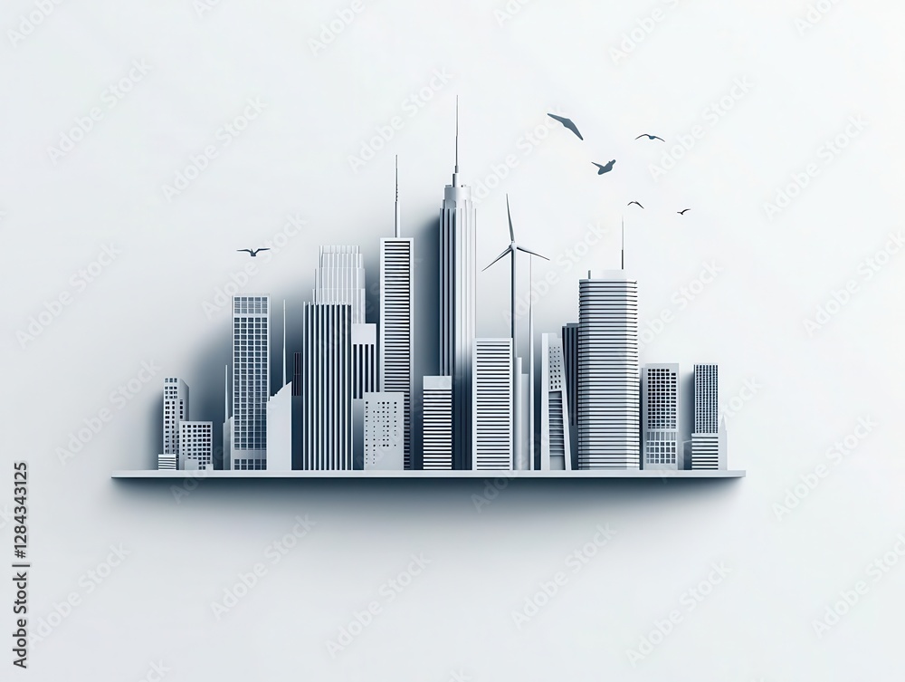Fototapeta premium Futuristic monochrome vector of a city using 100 renewable energy, sustainable urban design