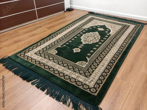 Luxurious Green Prayer Rug with Intricate Design