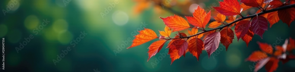 Red and yellow green foliage on a tree branch with blue undertones, foliage, colors, nature Red and yellow green foliage on a tree branch with blue undertones, foliage, colors, nature