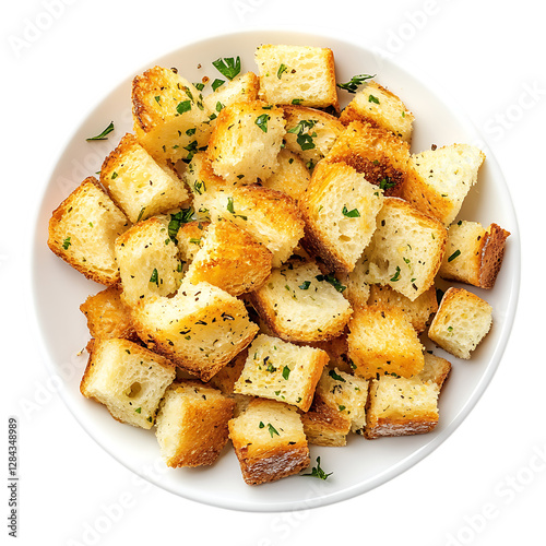 Golden Garlic Bread Croutons PNG Against Transparent Background for Bakery Advertising, Culinary Design, or Snack Branding