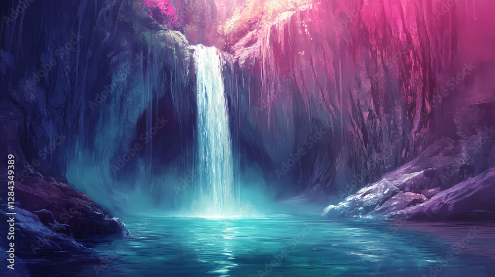 custom made wallpaper toronto digitalGlowing waterfall cave lake fantasy background. Mystical Waterfall Cave. Illustration