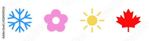 Four seasons vector icon set, winter, spring, summer, autumn colored vector illustration